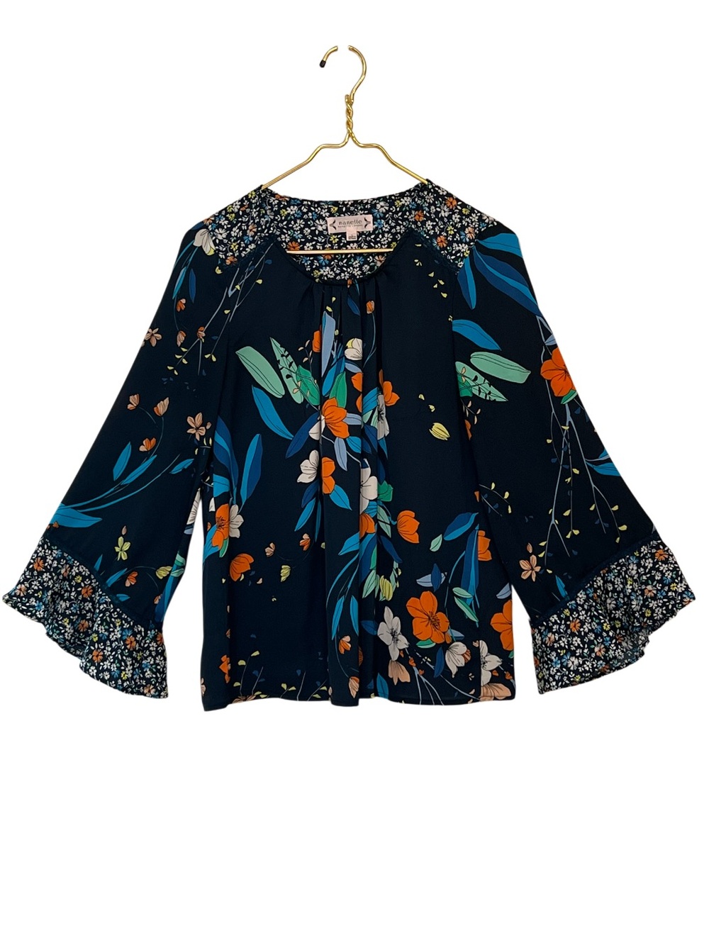 Nanette Lepore Mixed Floral Print Ruffle Bell Sleeve Blouse Size S